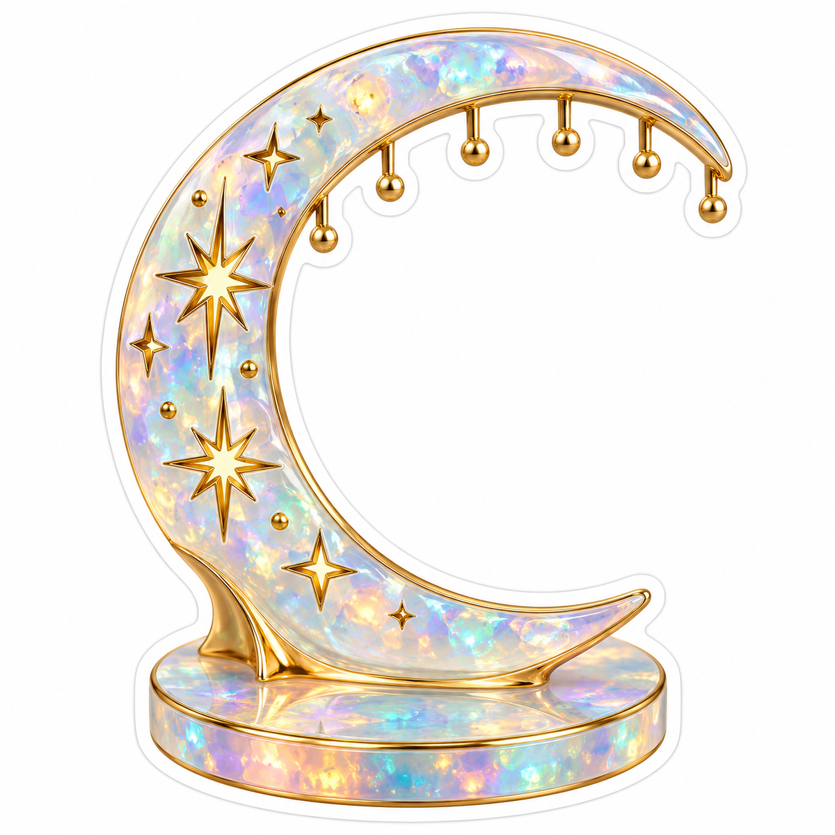 Opal Crescent Moon Stand with Gold Star Details Vinyl Decal Stickers
