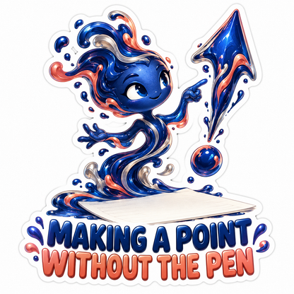 Blue Ink Swirl Character with Pointed Nib Vinyl Decal Stickers