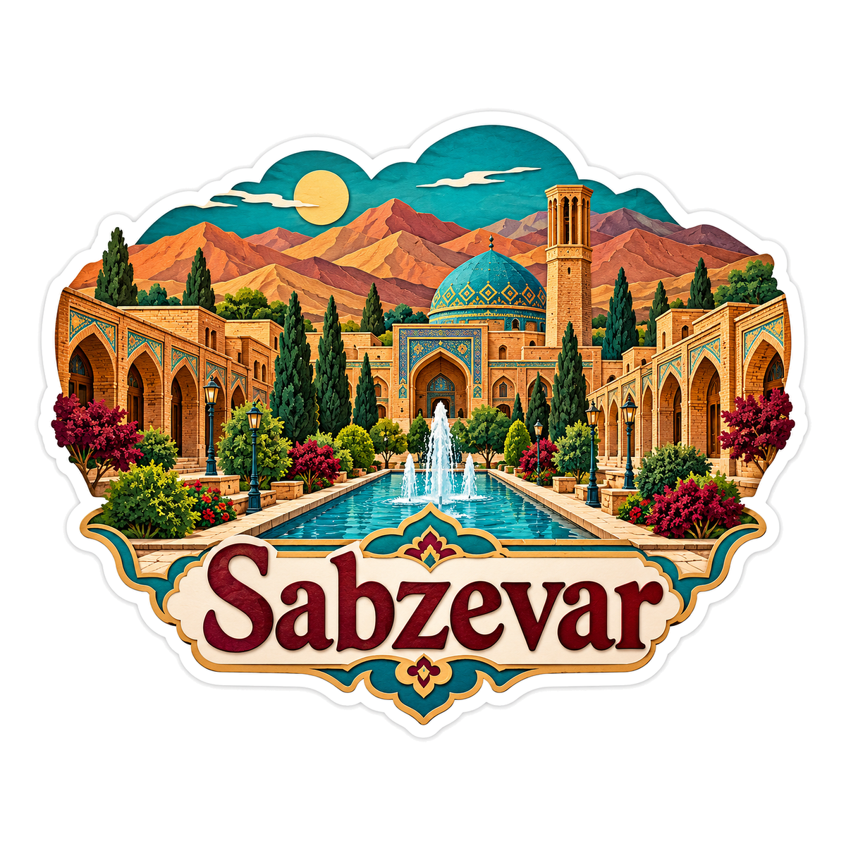 Sabzevar Desert Garden Fountain Travel Art Vinyl Decal Stickers
