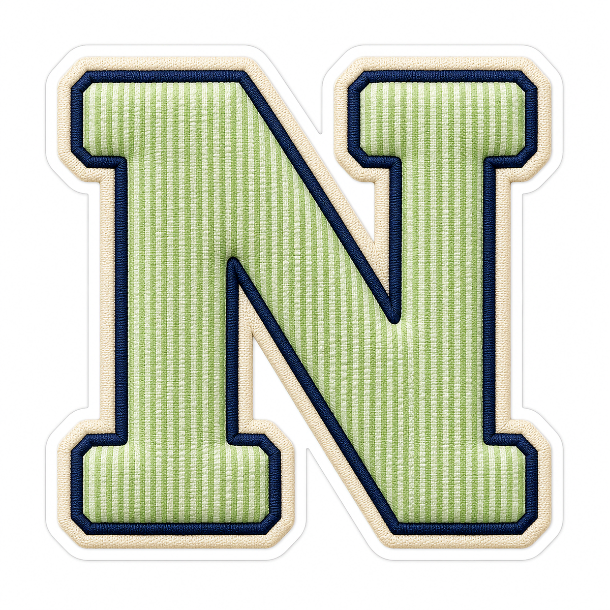 Pistachio Striped Letter N with Navy Stitching Vinyl Decal Stickers
