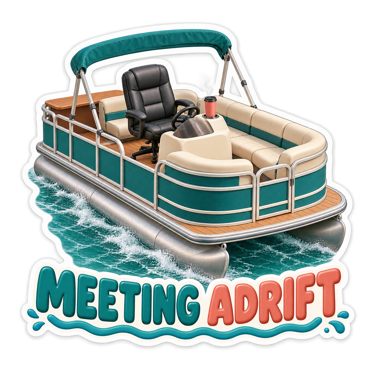 Office Chair on Teal Pontoon Boat Art Vinyl Decal Stickers