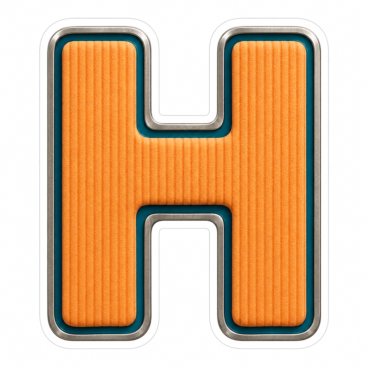 Orange Ribbed Letter H with Teal Trim Art Vinyl Decal Stickers