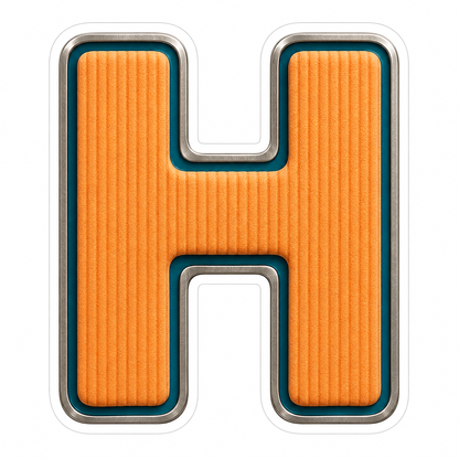 Orange Ribbed Letter H with Teal Trim Art Vinyl Decal Stickers