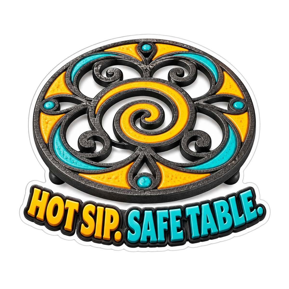 Round Spiral Trivet with Hot Sip Lettering Vinyl Decal Stickers
