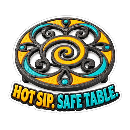 Round Spiral Trivet with Hot Sip Lettering Vinyl Decal Stickers