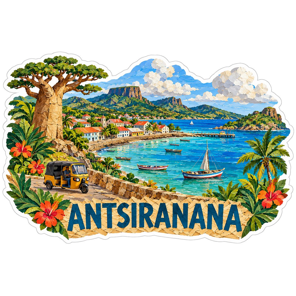 Antsiranana Bay Baobab and Sailboat Art Vinyl Decal Stickers