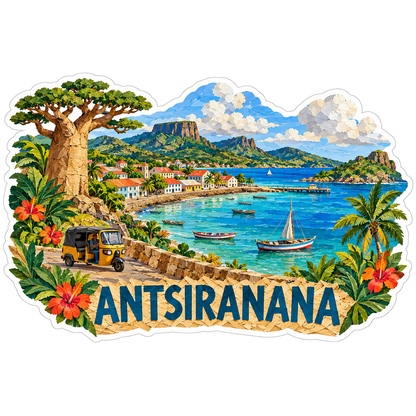 Antsiranana Bay Baobab and Sailboat Art Vinyl Decal Stickers