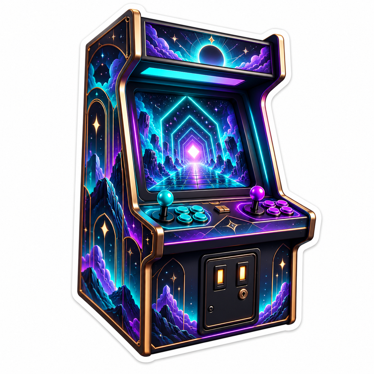 Neon Purple Portal Arcade Cabinet Vinyl Decal Stickers