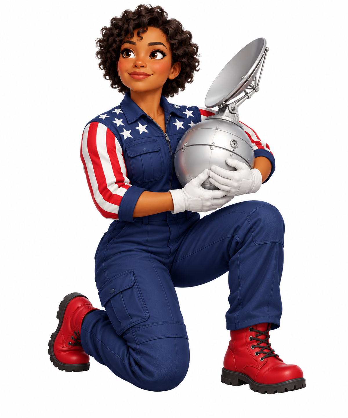 Woman Technician Holding Satellite Dish Art Vinyl Decal Stickers