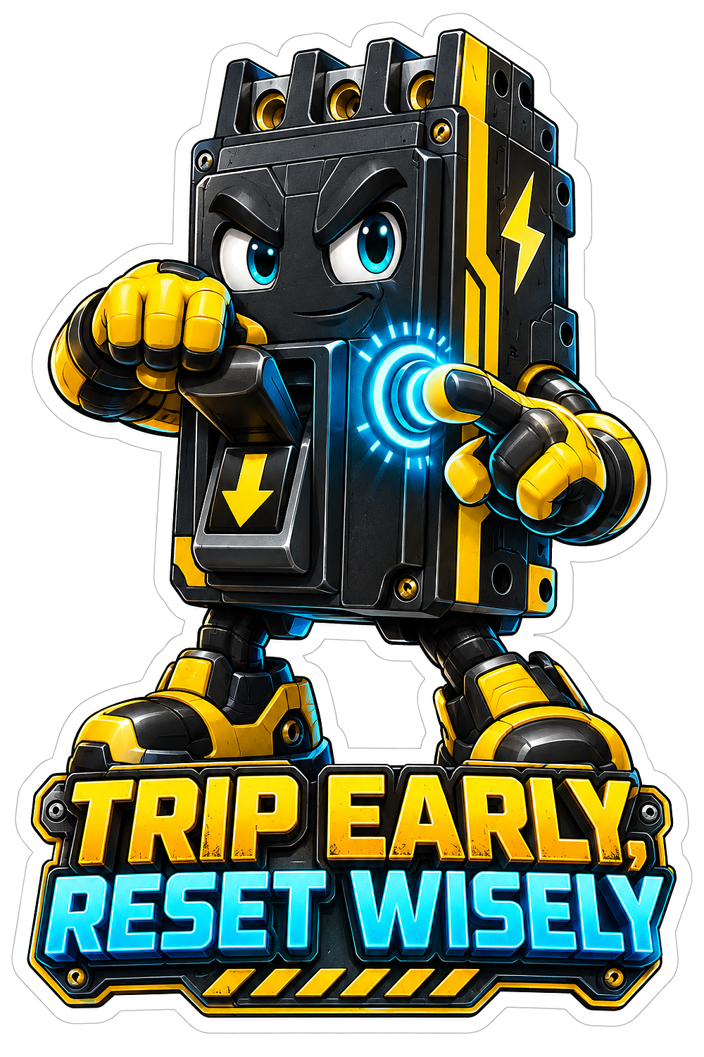 Black Yellow Breaker Mascot with Glowing Switch Vinyl Decal Stickers