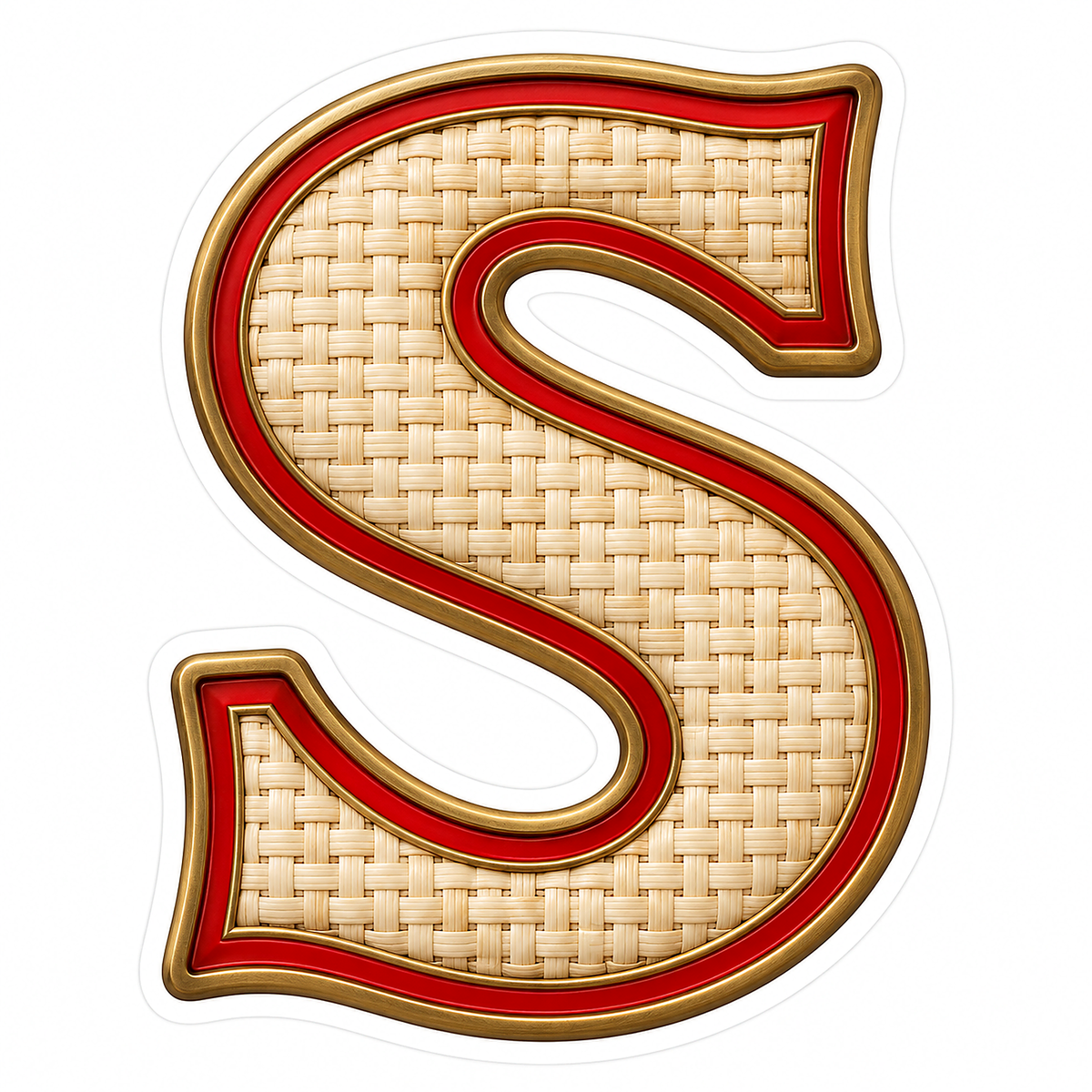 Ivory Woven Letter S with Red Trim Art Vinyl Decal Stickers