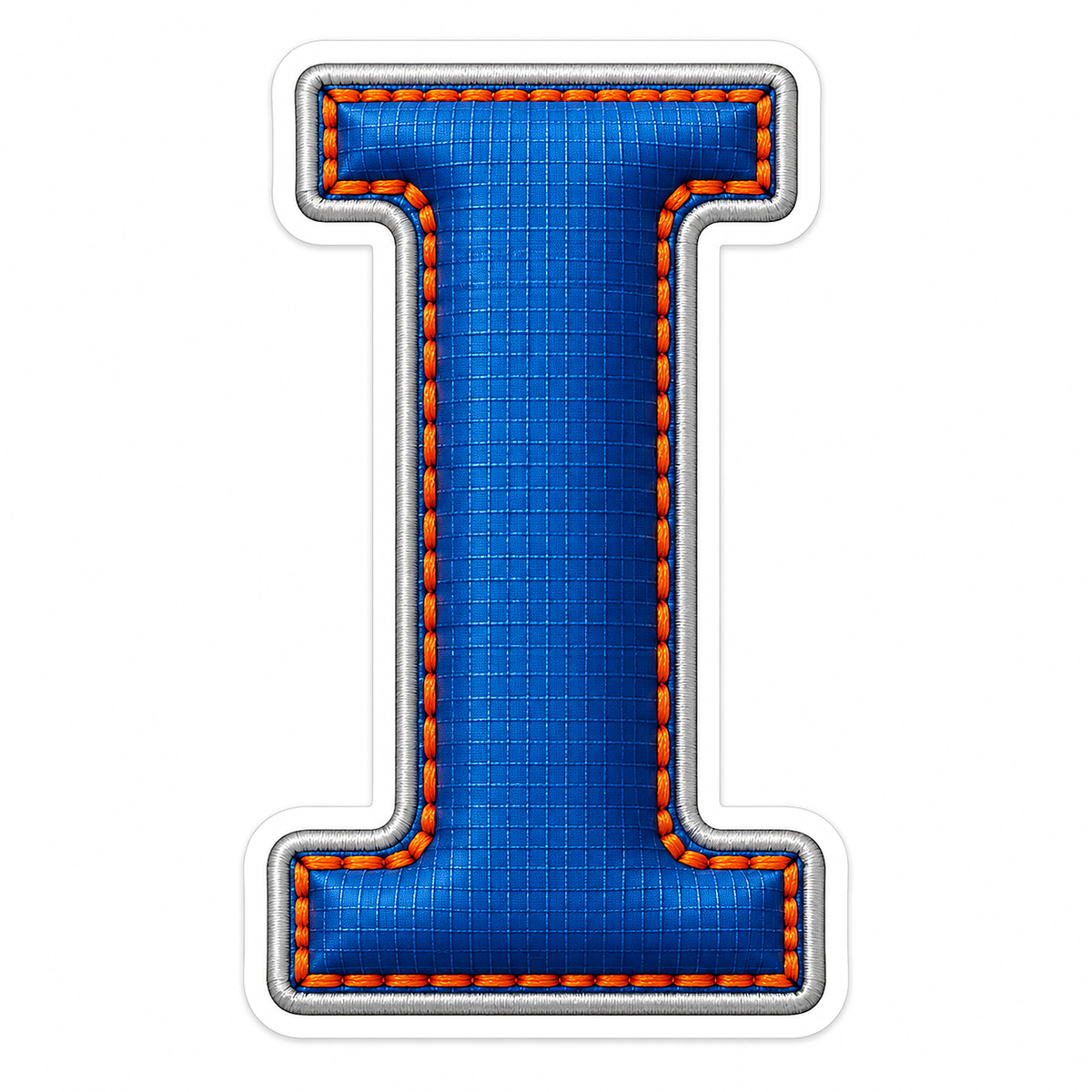 Blue Grid Letter I with Orange Stitch Art Vinyl Decal Stickers
