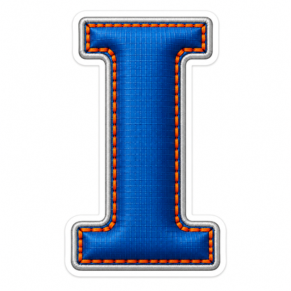 Blue Grid Letter I with Orange Stitch Art Vinyl Decal Stickers