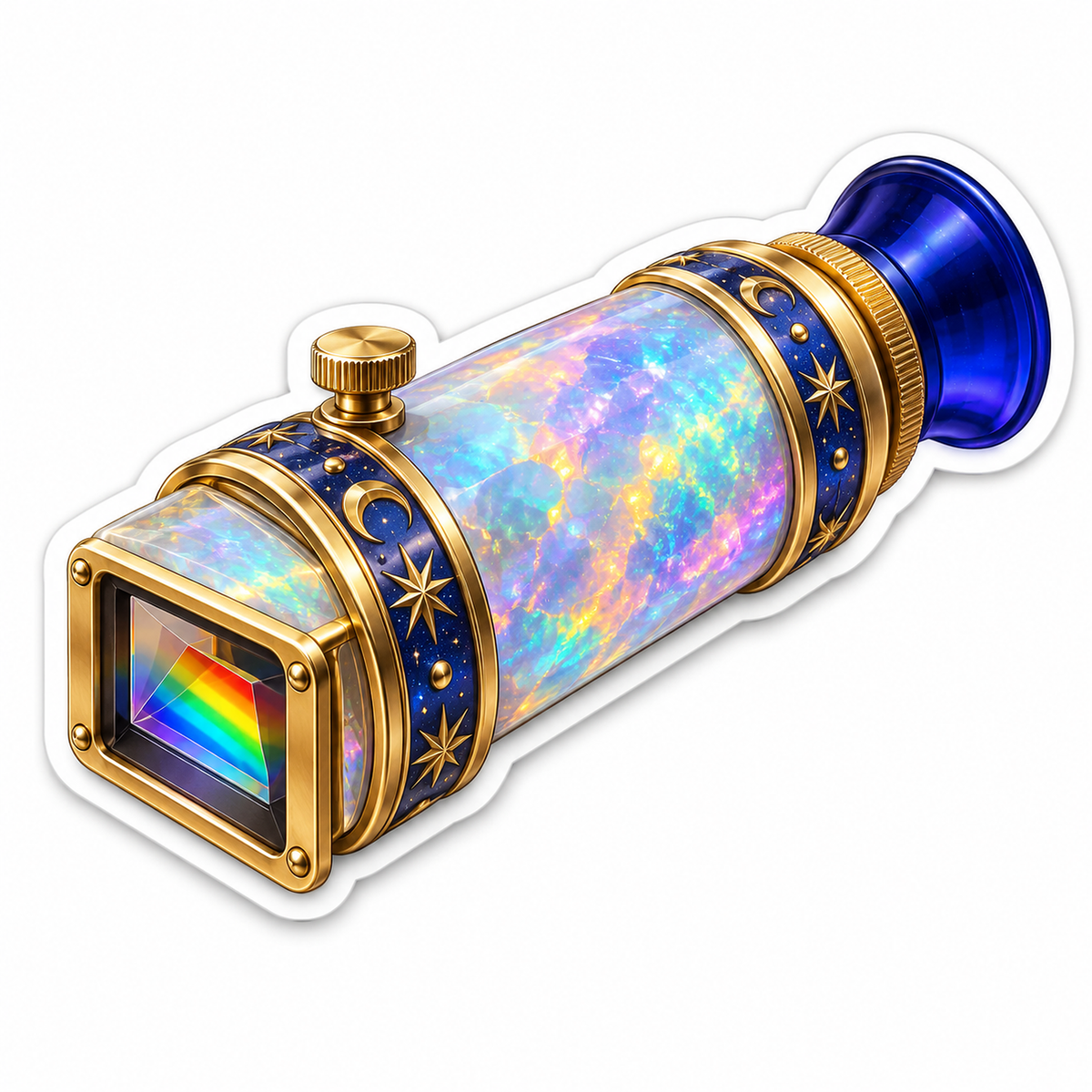 Iridescent Kaleidoscope with Blue Gold Ends Vinyl Decal Stickers