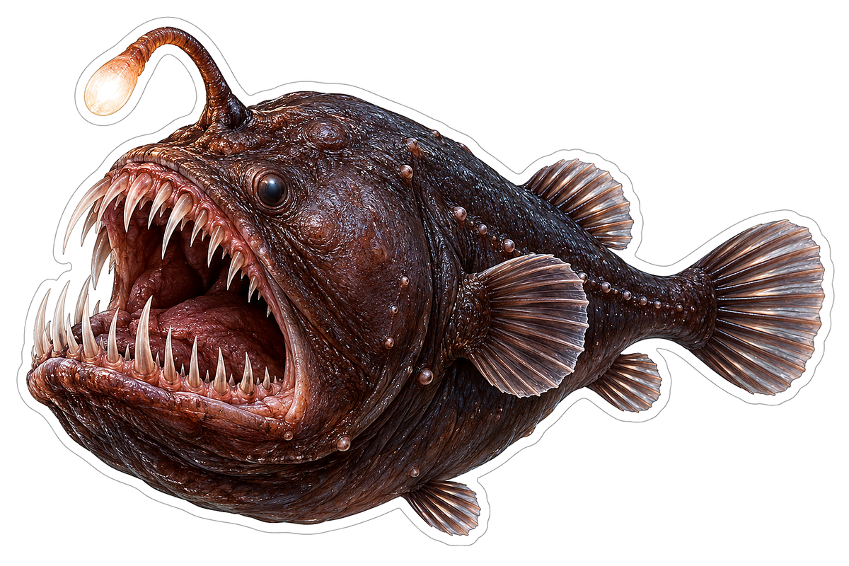 Brown Angler Fish Glowing Lure Art Vinyl Decal Stickers