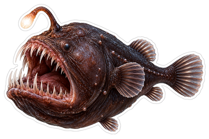 Brown Angler Fish Glowing Lure Art Vinyl Decal Stickers