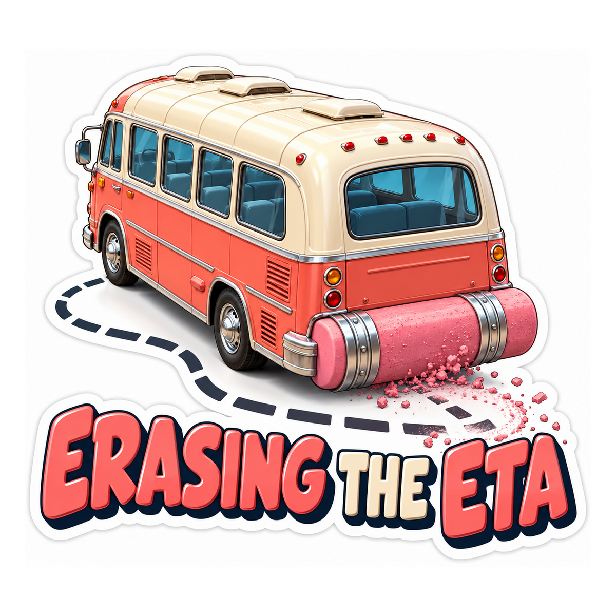 Coral Bus with Giant Pink Eraser Bumper Vinyl Decal Stickers