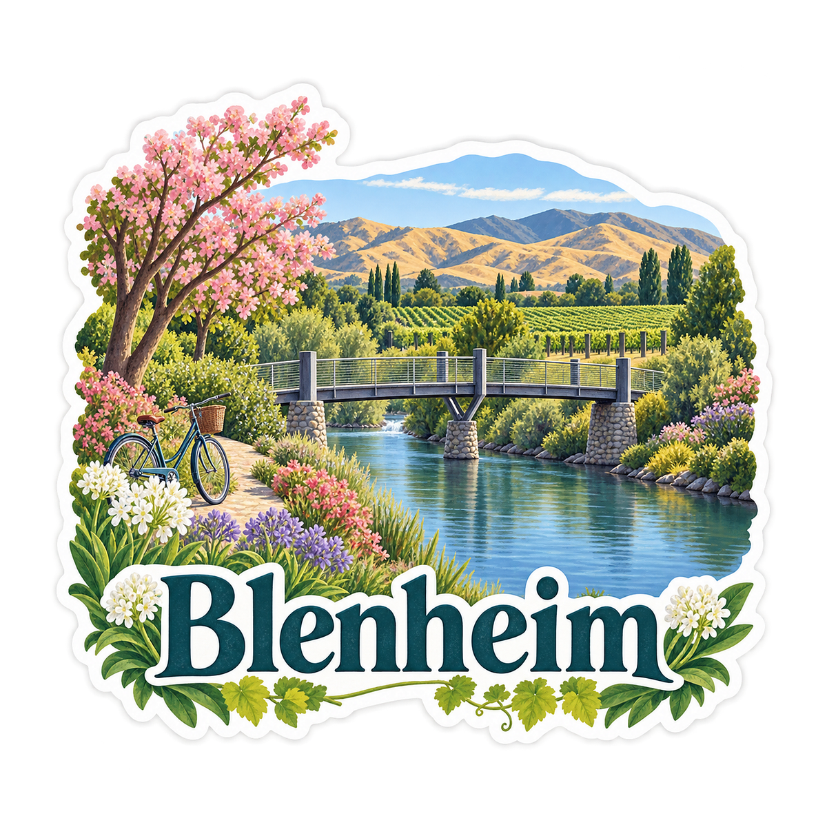 Blenheim Spring River Vineyards Art Vinyl Decal Stickers