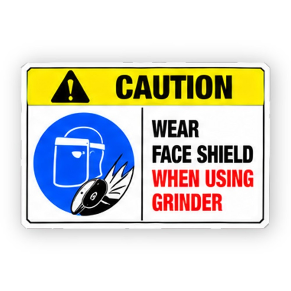 Yellow Caution Face Shield Grinder Panel Vinyl Decal Stickers