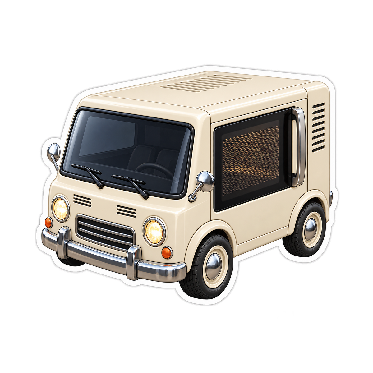 Cream Microwave Delivery Van Vinyl Decal Stickers