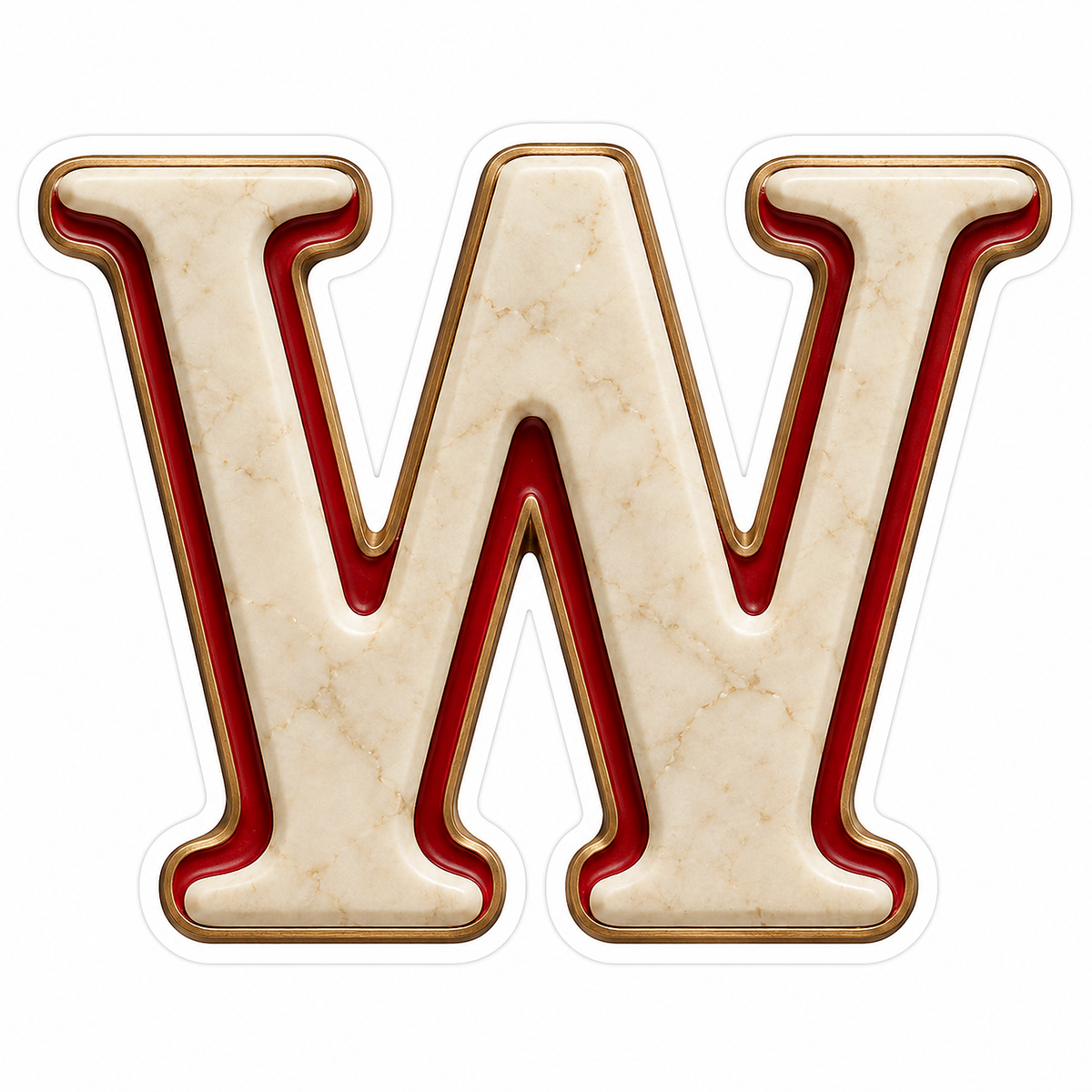Cream Stone Letter W with Red Inset Art Vinyl Decal Stickers
