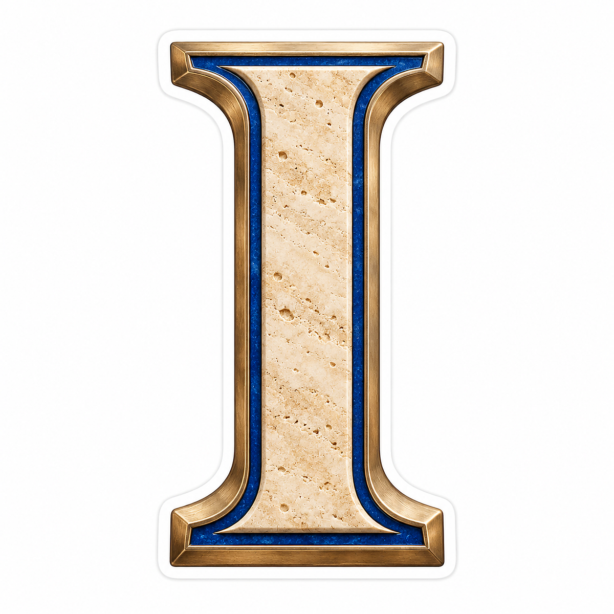 Cream Stone Blue Inlay Letter I Art Vinyl Decal Stickers