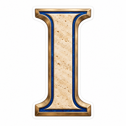 Cream Stone Blue Inlay Letter I Art Vinyl Decal Stickers