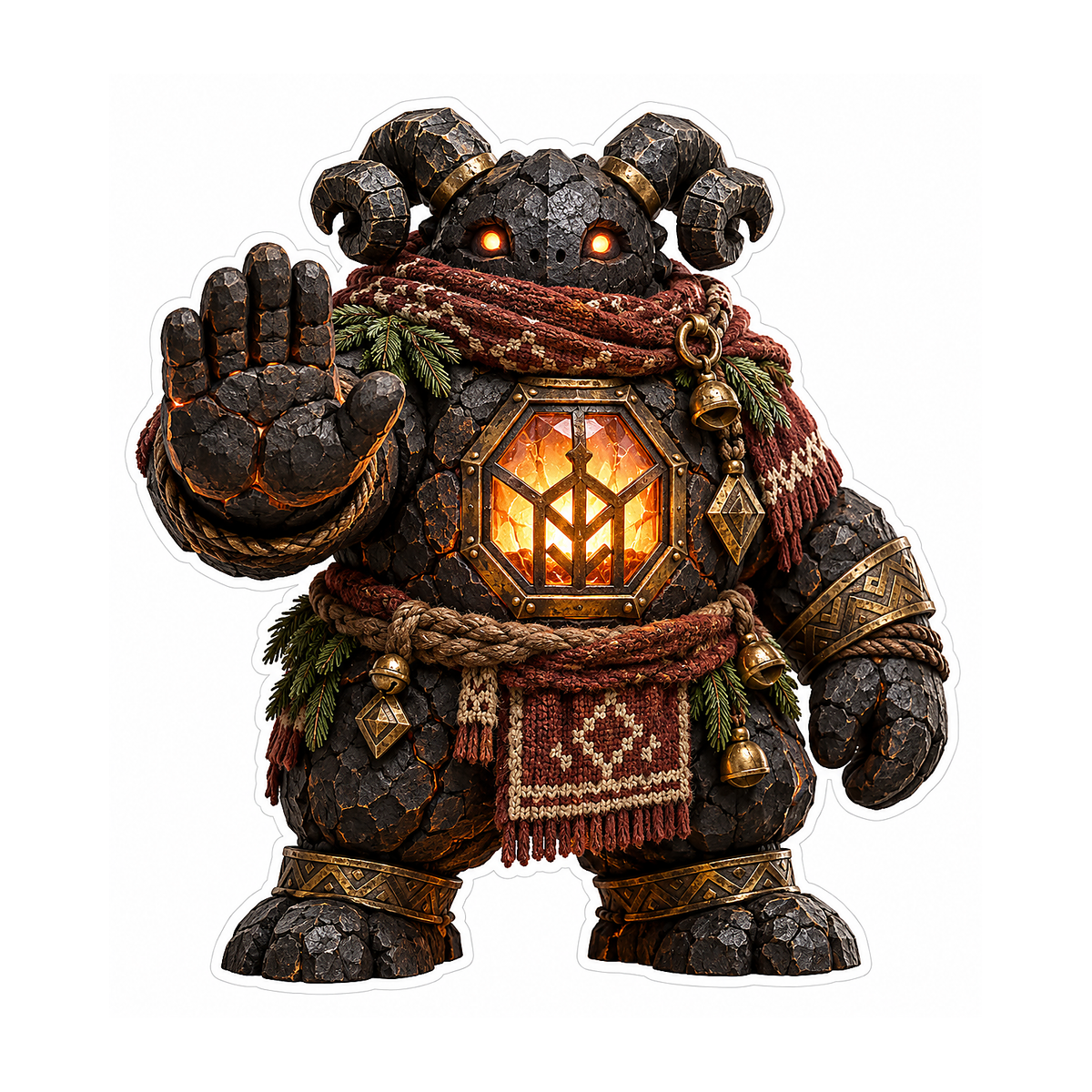 Stone Horned Creature with Lantern Chest Art Vinyl Decal Stickers