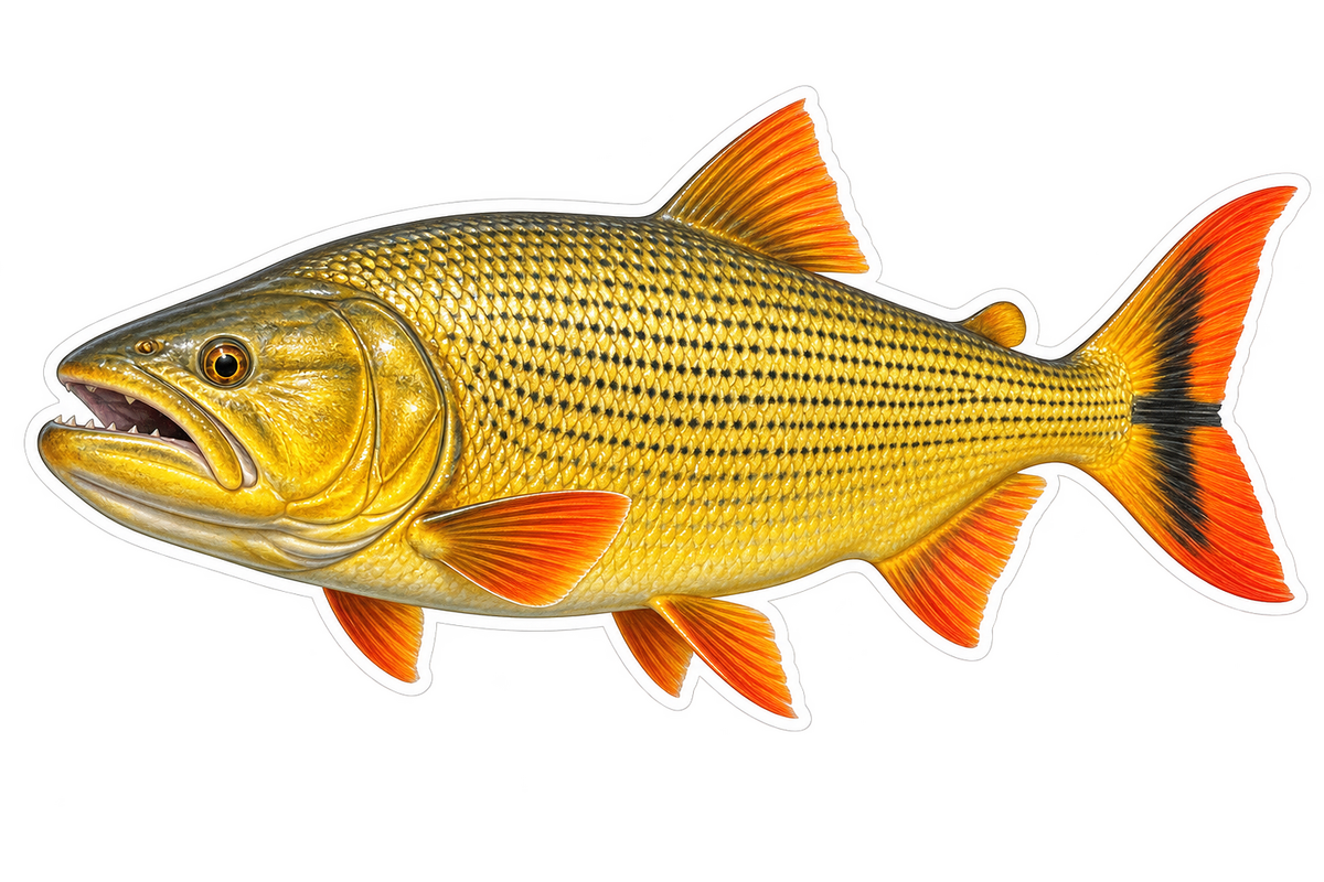 Golden Dorado with Orange Fins Art Vinyl Decal Stickers