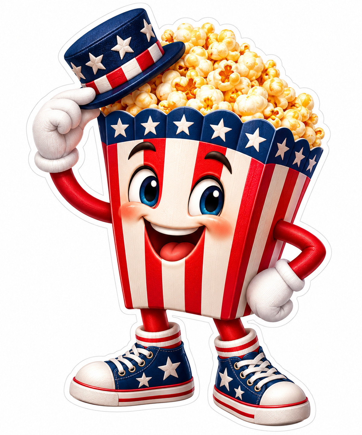 Smiling Patriotic Popcorn Character Art Vinyl Decal Stickers