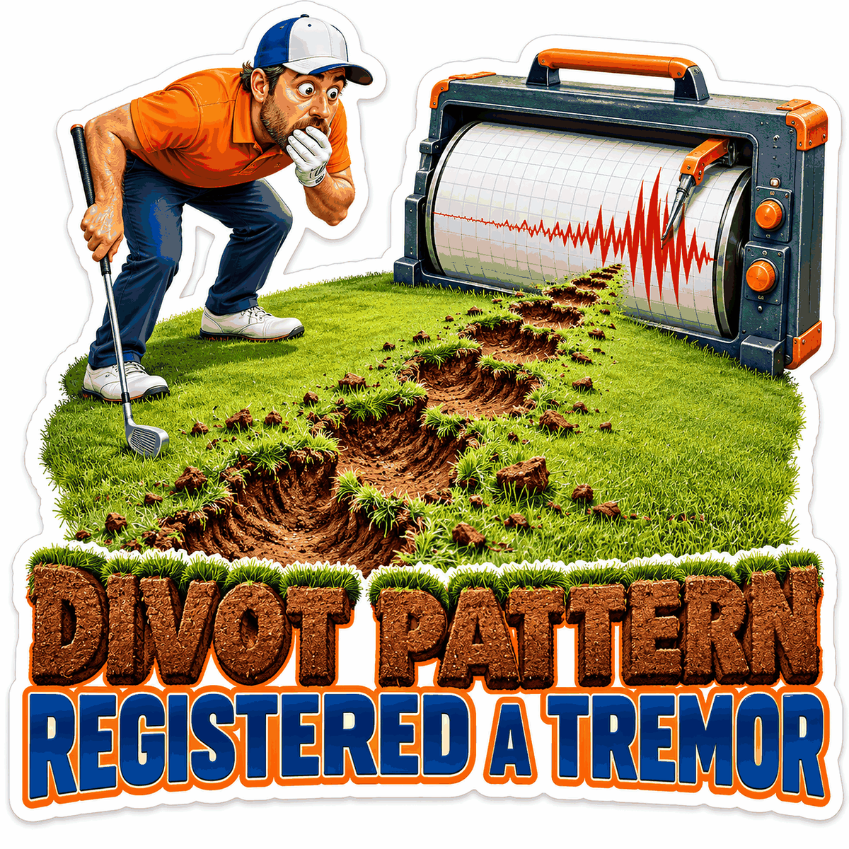 Orange Shirt Golfer Inspecting Divots and Graph Vinyl Decal Stickers