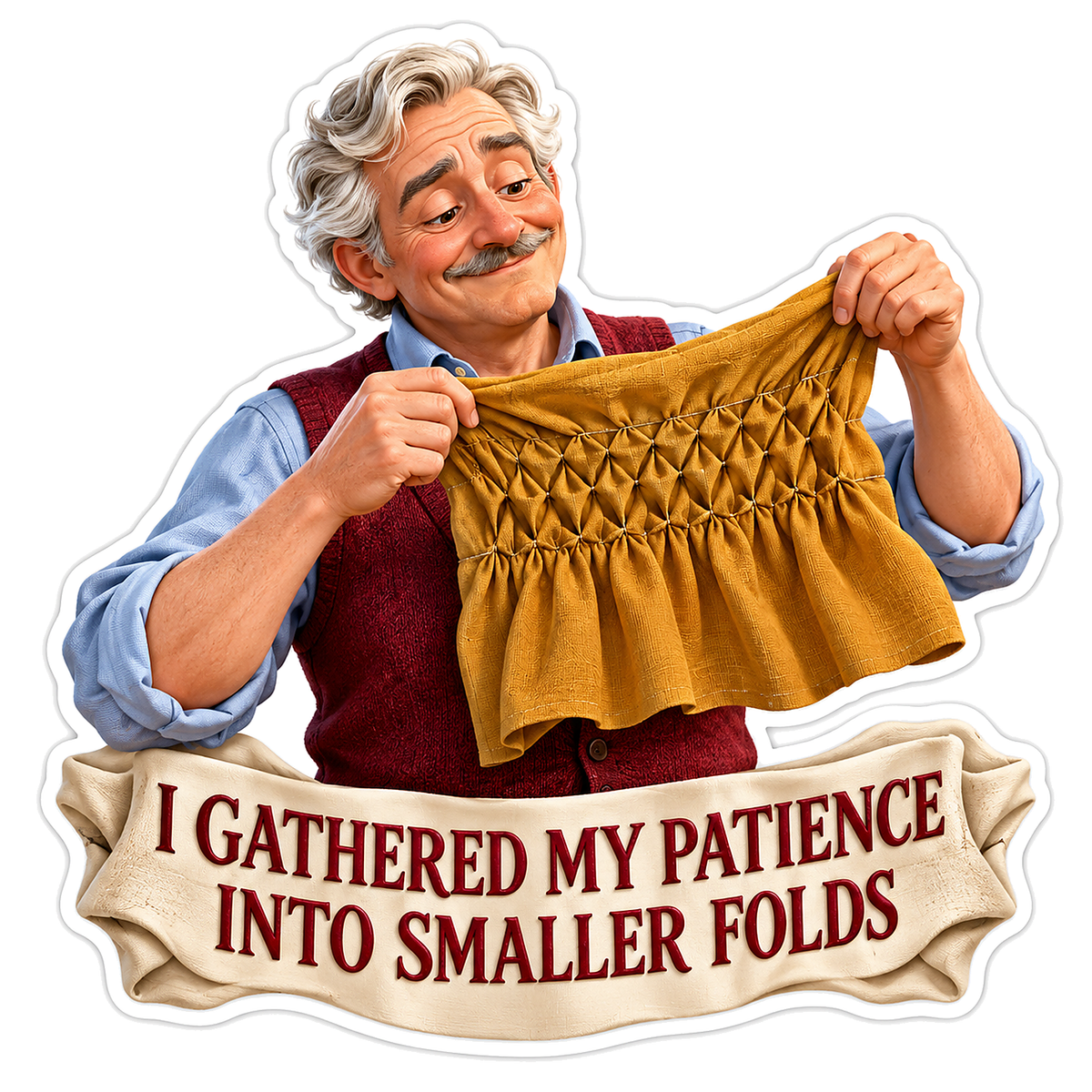 Man Holding Gathered Golden Pleated Fabric Vinyl Decal Stickers