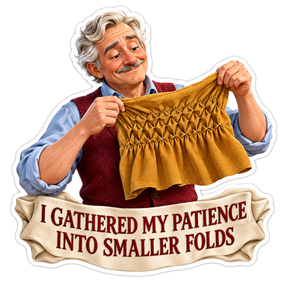 Man Holding Gathered Golden Pleated Fabric Vinyl Decal Stickers