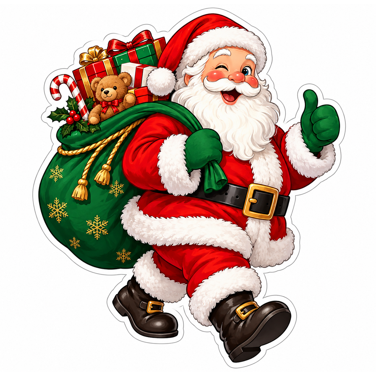 Santa Giving Green Gloved Thumbs Up with Gifts Vinyl Decal Stickers