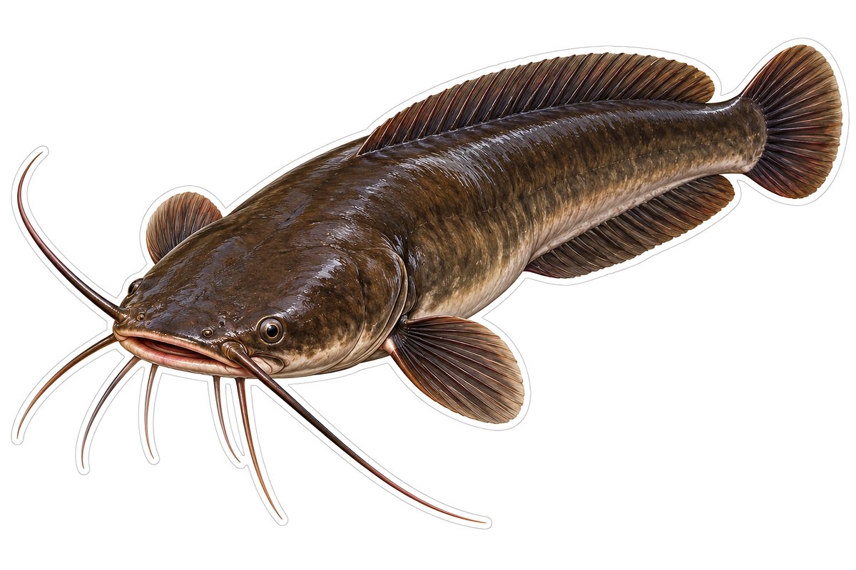 Broad Brown Catfish with Long Pale Whiskers Vinyl Decal Stickers