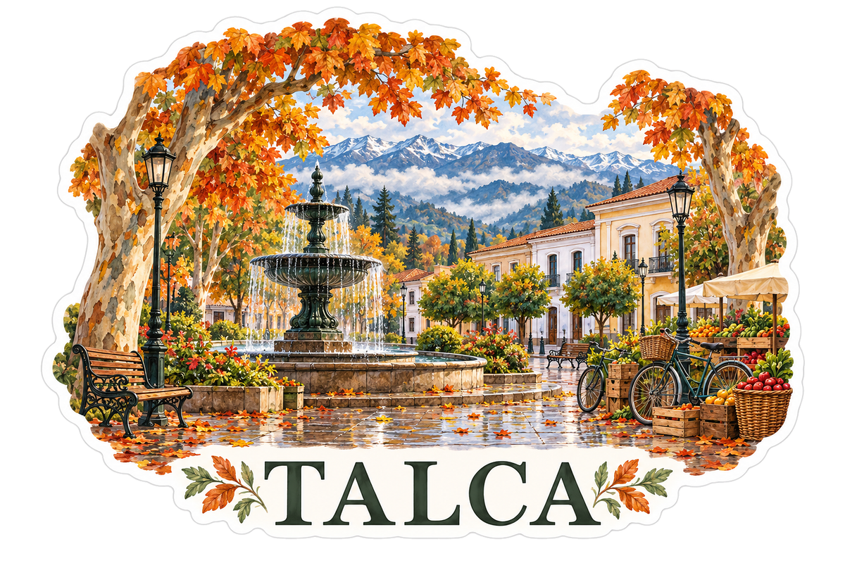 Talca Autumn Plaza Fountain after Rain Vinyl Decal Stickers