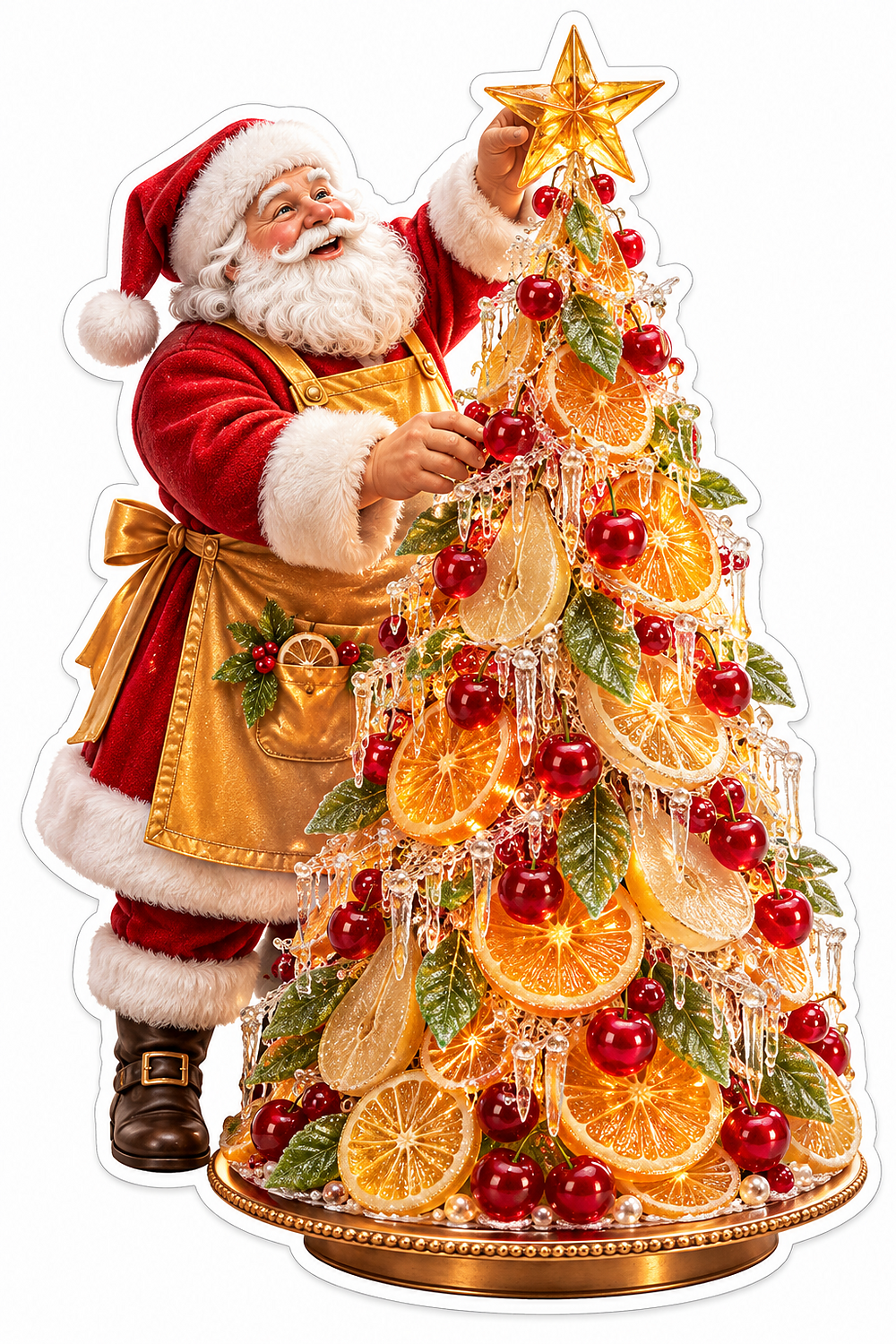 Santa Adding a Star to a Citrus Candy Tree Vinyl Decal Stickers