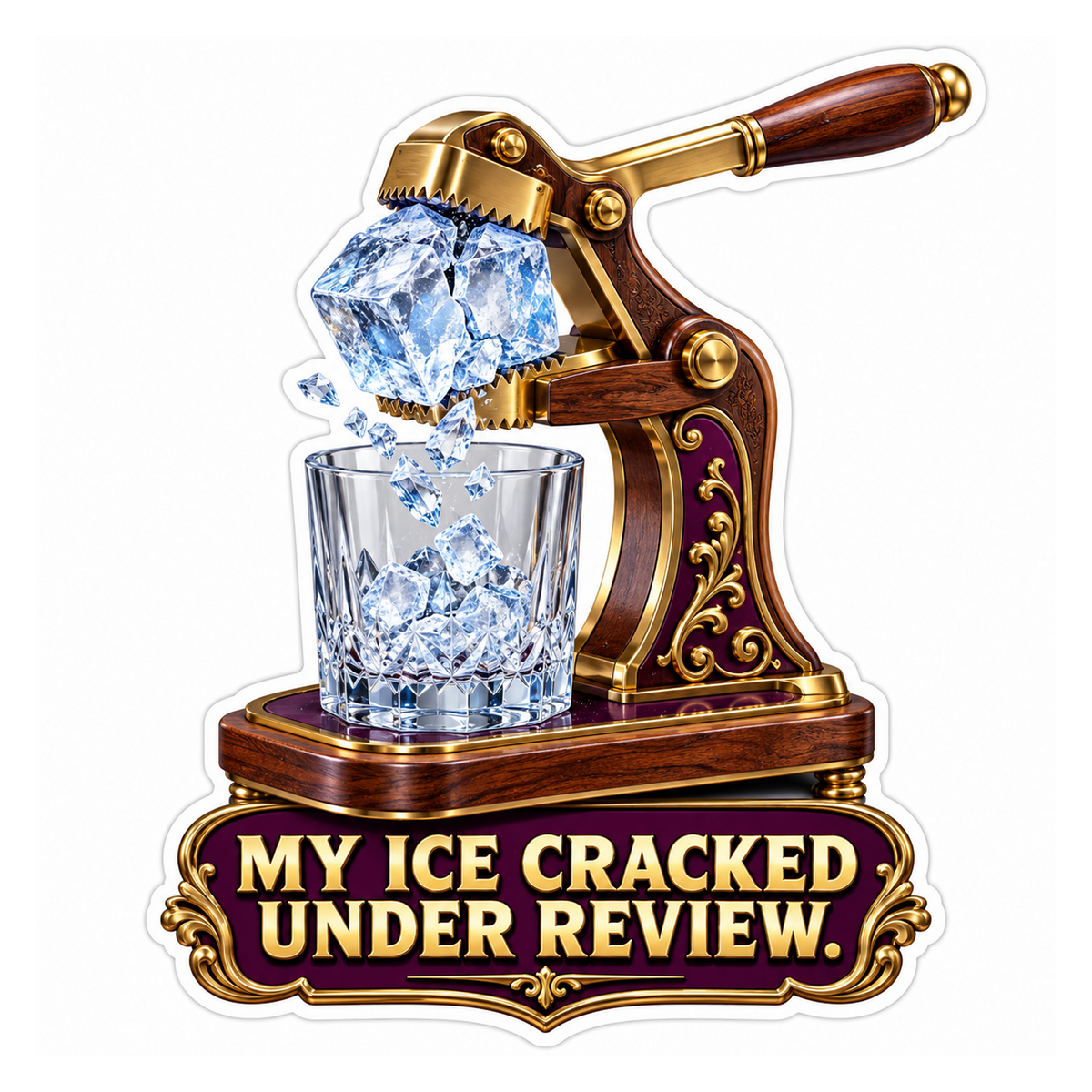 Golden Crusher above a Water Glass Vinyl Decal Stickers