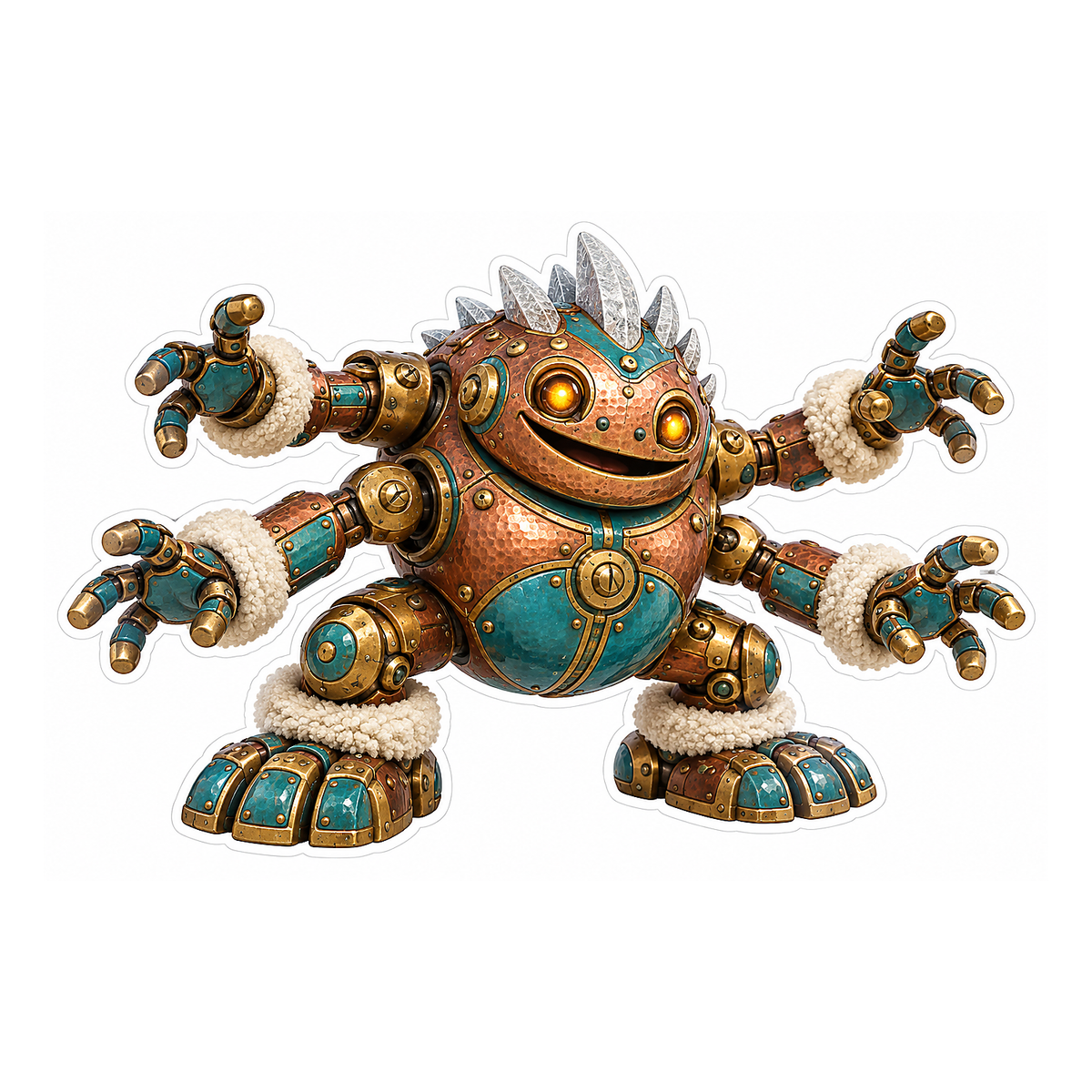 Brass Four Armed Robot with Crystal Spikes Vinyl Decal Stickers