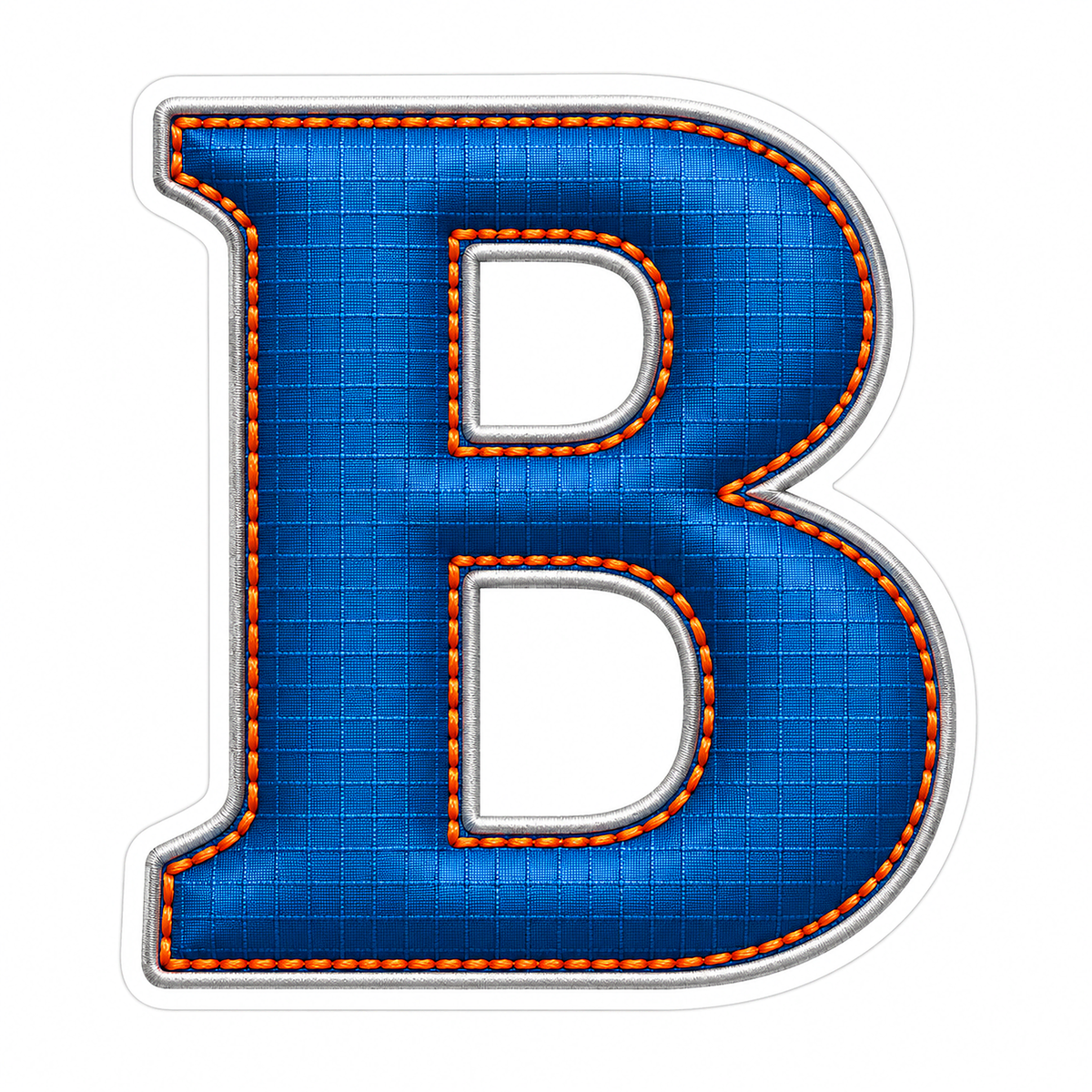 Blue Grid Letter B with Orange Stitch Art Vinyl Decal Stickers