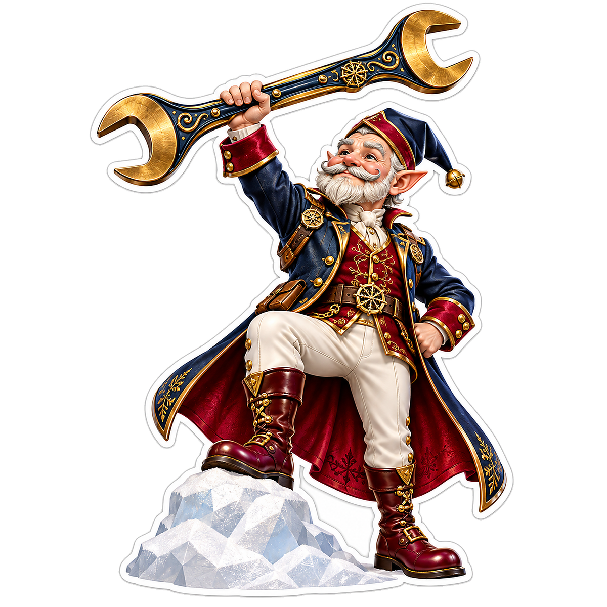 White Beard Elf Raising Giant Wrench Art Vinyl Decal Stickers