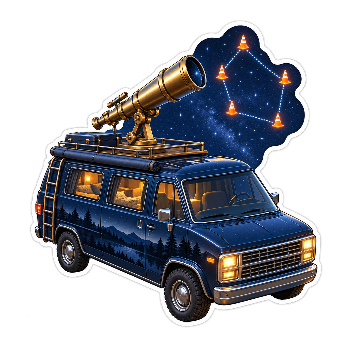 Starry Telescope Van Art Vinyl Decal Stickers