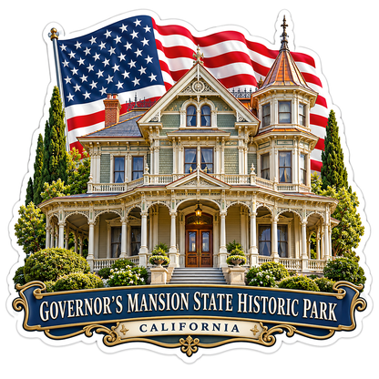 California Governor Mansion and US Flag Vinyl Decal Stickers