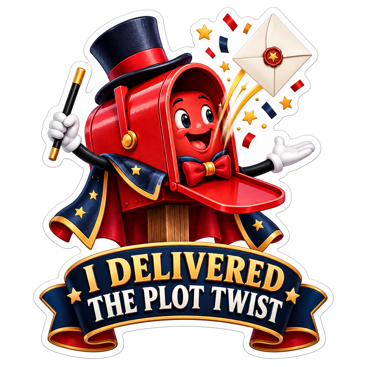 Red Mailbox Magician with Flying Letter Vinyl Decal Stickers