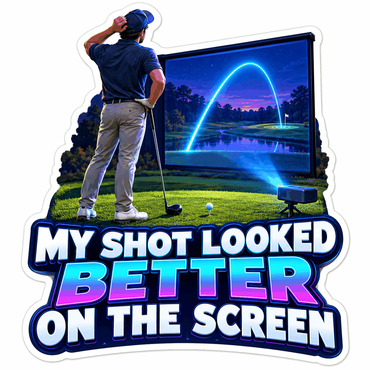 Golfer Watching Glowing Shot Arc on Large Screen Vinyl Decal Stickers