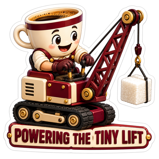 Coffee Cup Crane Lifting a White Sugar Cube Vinyl Decal Stickers