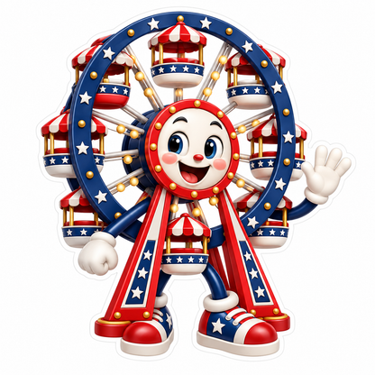 Smiling Patriotic Ferris Wheel Character Art Vinyl Decal Stickers