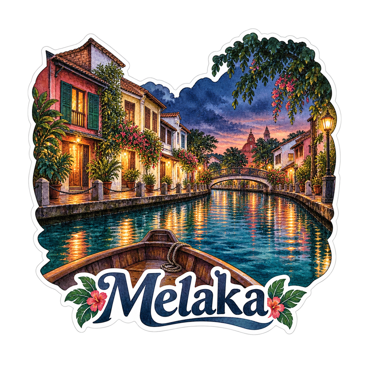 Melaka Illuminated River at Twilight Art Vinyl Decal Stickers