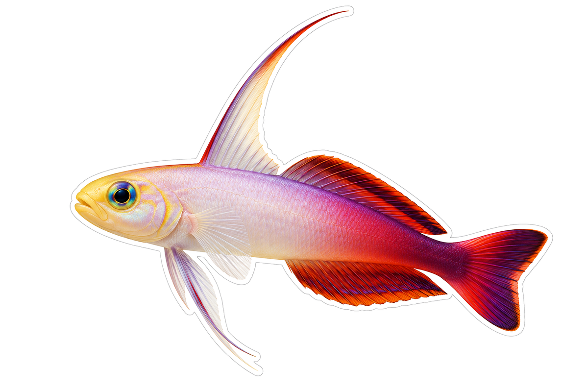 Pink White Fish with Tall Curved Dorsal Fin Vinyl Decal Stickers