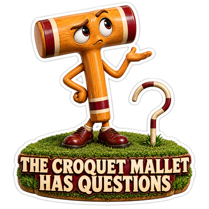 Wooden Croquet Mallet Beside Question Mark Hoop Vinyl Decal Stickers